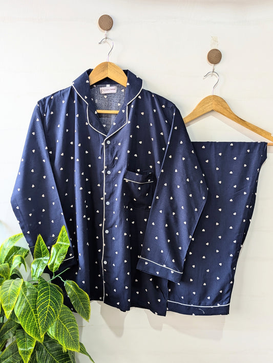 Hearts Navy Linen PJ Set