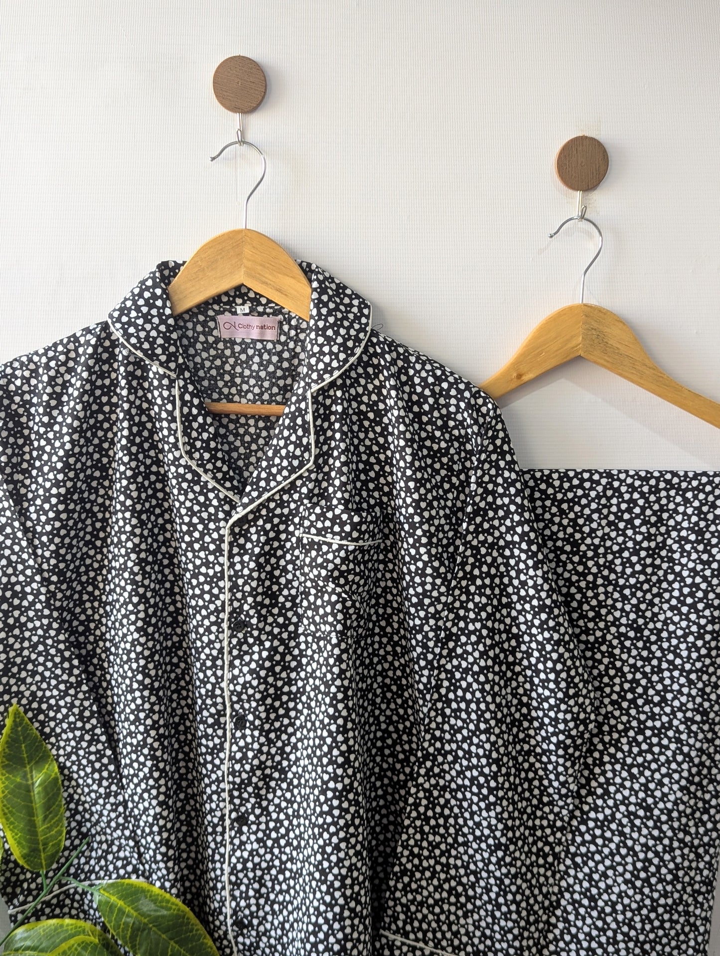 Black Little Hearts Linen PJ Set