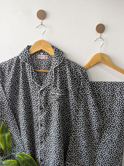 Black Little Hearts Linen PJ Set