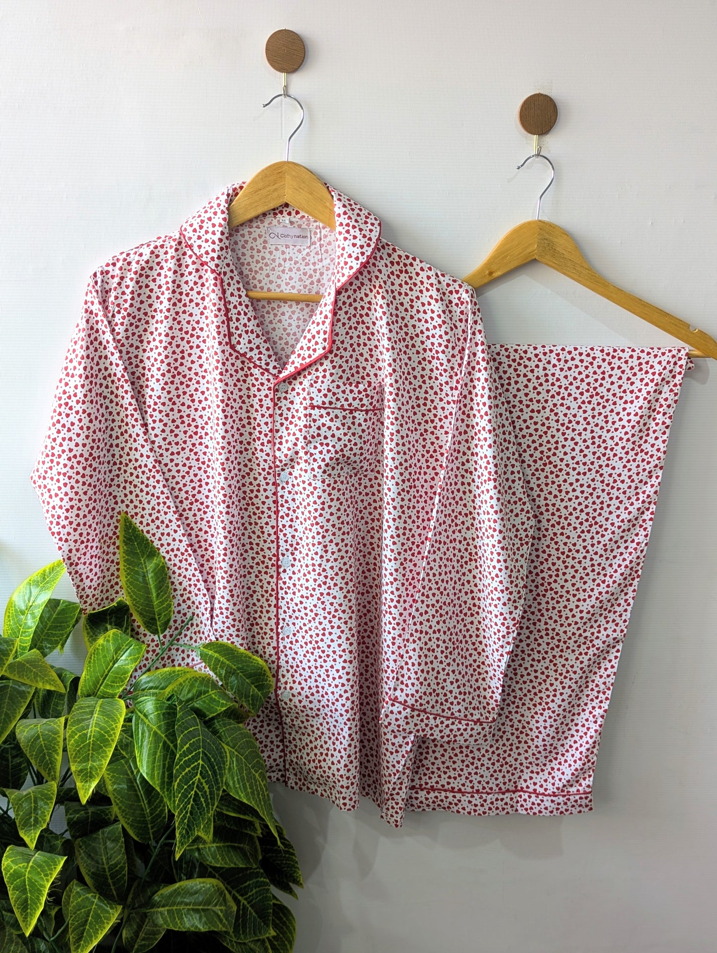 Red & White Hearts Linen PJ Set