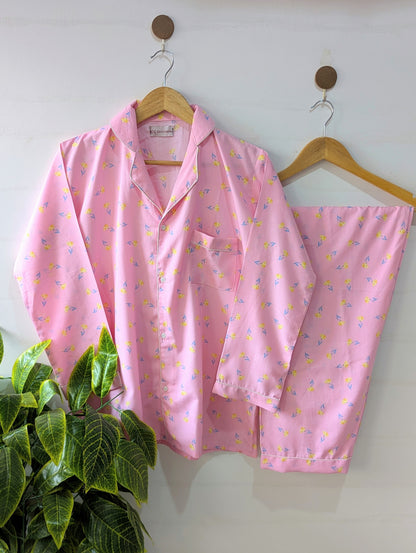 Baby Pink Floral Linen PJ Set