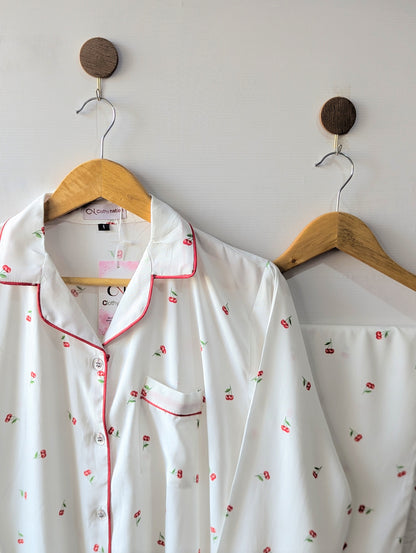 White Cherry Linen PJ Set