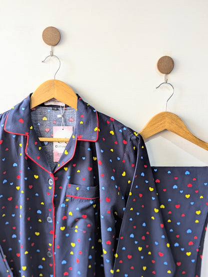 Navy Little Hearts Linen PJ Set