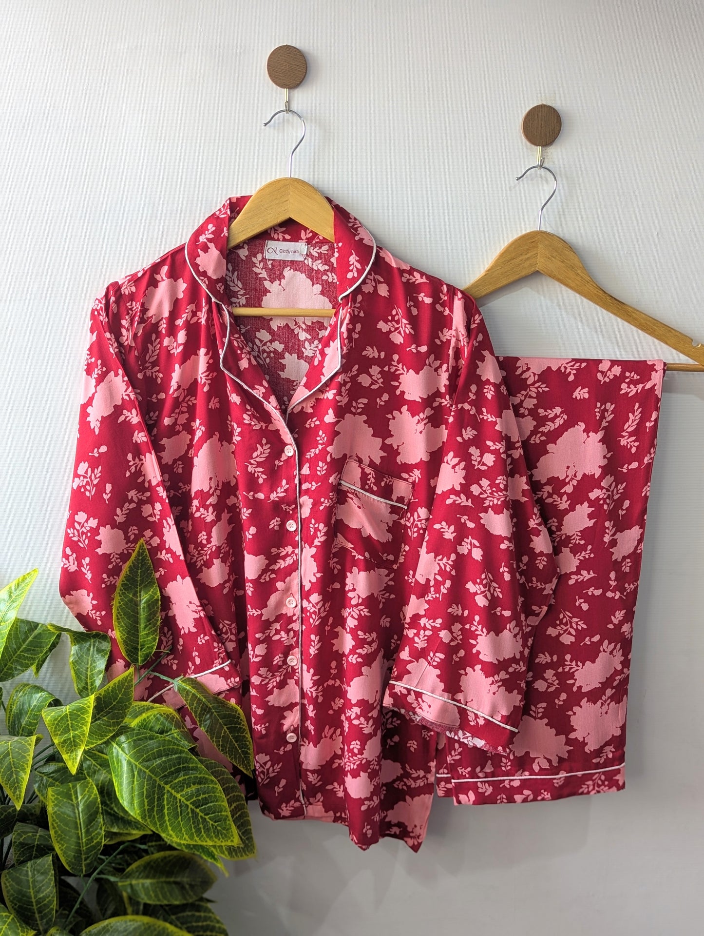 Red & Pink Floral Linen PJ Set