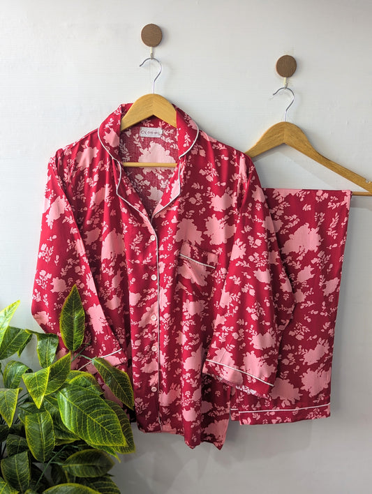 Red & Pink Floral Linen PJ Set