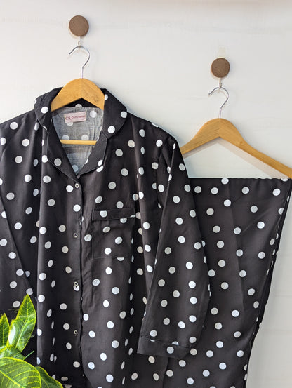 Polka Black Linen PJ Set