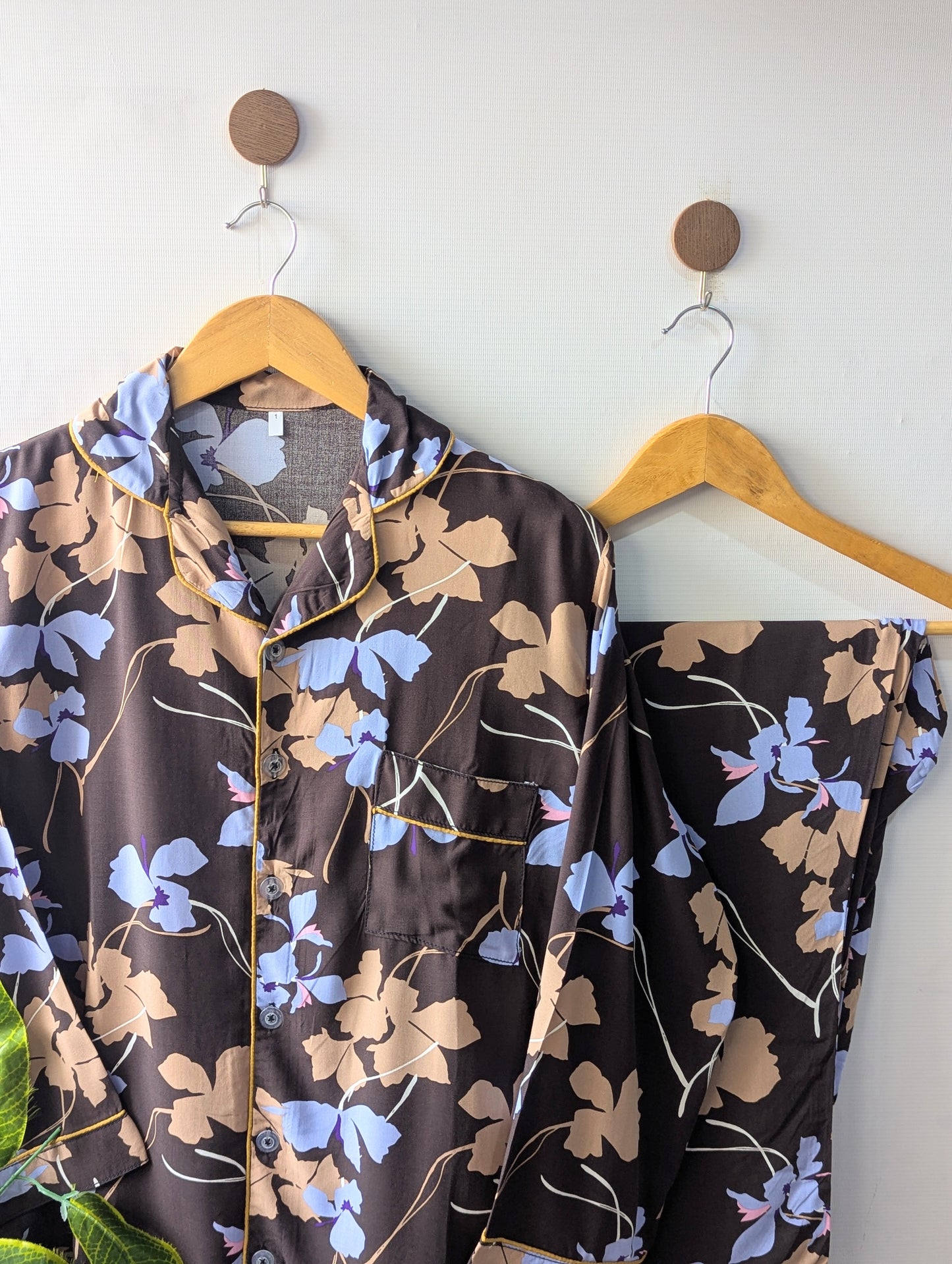 Brown Florals Linen PJ Set