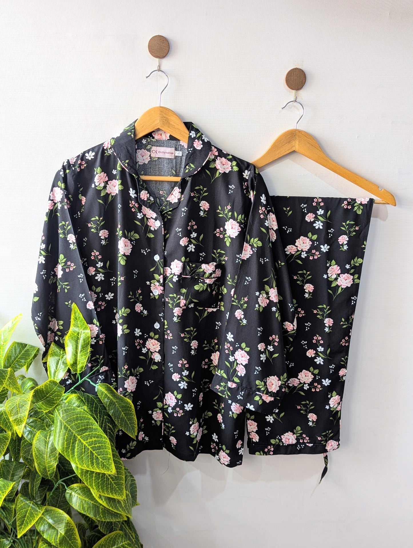 Pink & Black Floral Linen PJ Set