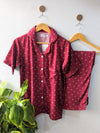 Maroon Bows Linen PJ Set - Half Sleeves