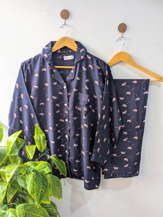 Navy Petals Linen PJ Set