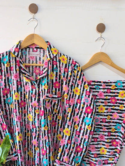 Floral Stripe Linen PJ Set