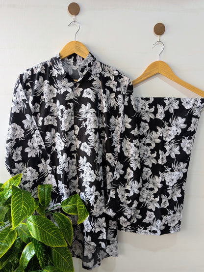 White & Black Florals Co-ord Set