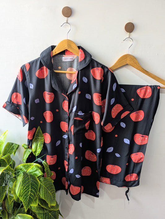 Strawberry Nights Linen PJ Set - Half Sleeves