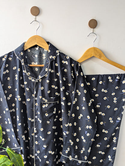 Navy Petals Linen PJ Set