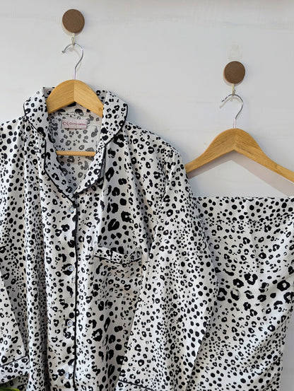 White Leopard Linen PJ Set
