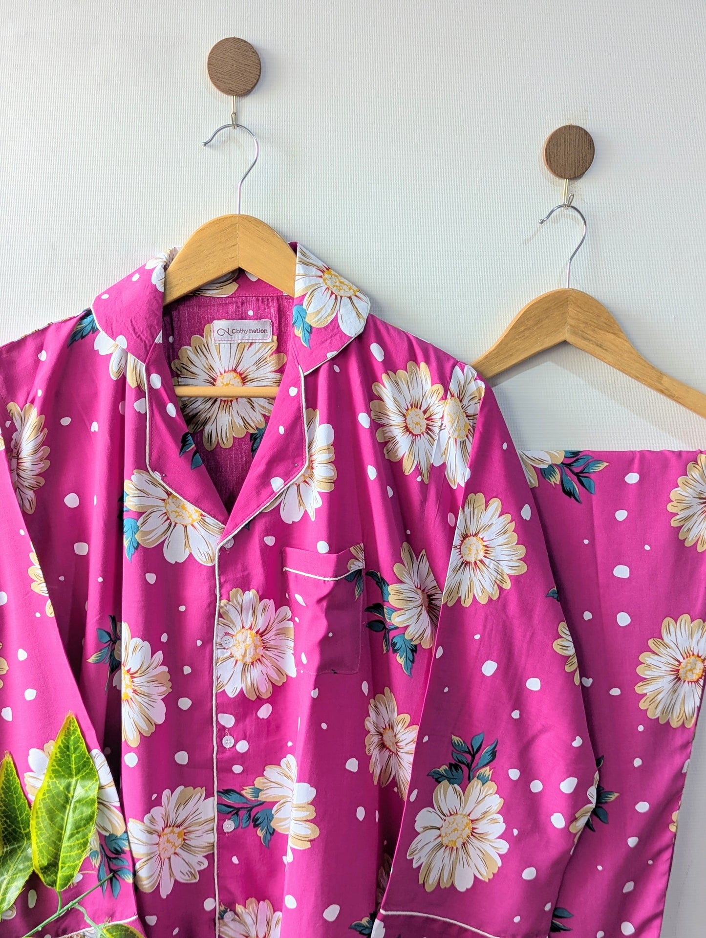 Pink Dotted Floral Linen PJ Set