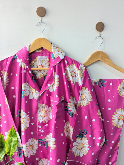 Pink Dotted Floral Linen PJ Set