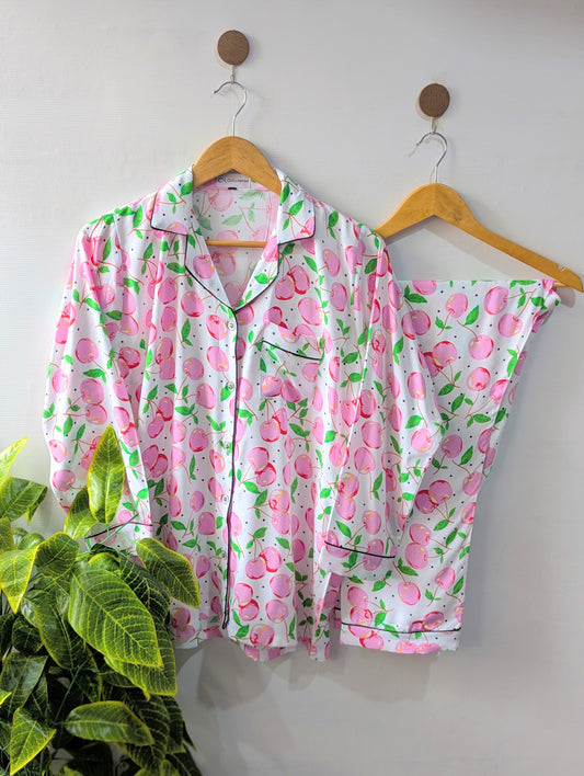 Pink Cherries Linen PJ Set