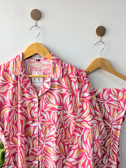 Red Leafs Linen PJ Set