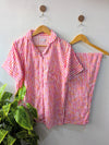 Pink Little Checks Linen PJ Set - Half Sleeves
