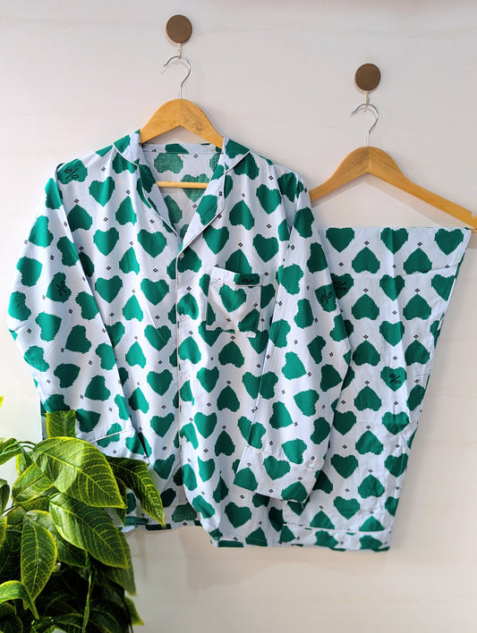 Sea Green Hearts Linen PJ Set