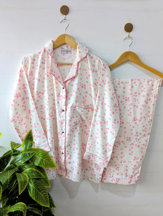 Little Pink Flowers Linen PJ Set