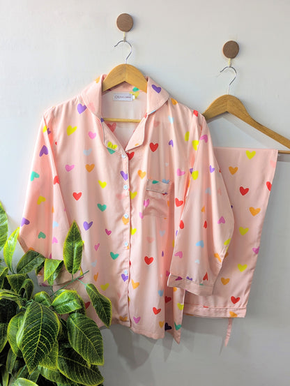 Rainbow Pink Hearts Linen PJ Set