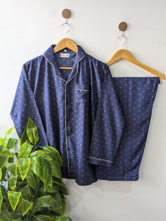 Navy Little Petals Linen PJ Set