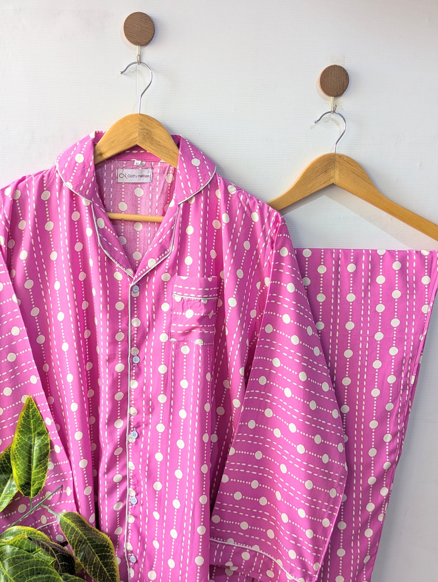 Pink & White Polka Linen PJ Set