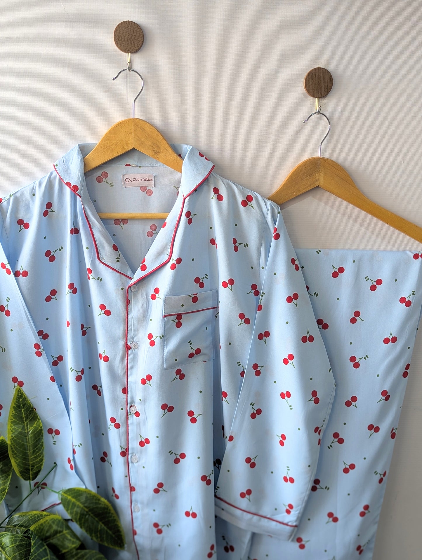 Sky Blue Cherry Linen PJ Set