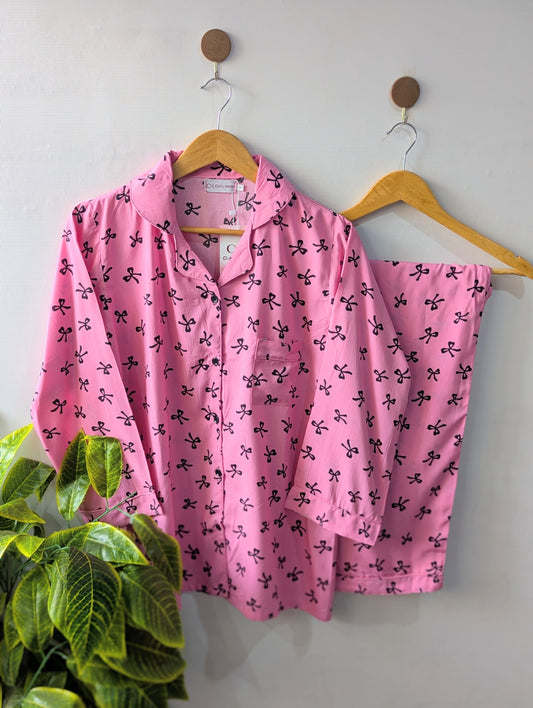 Pink Bows Linen PJ Set