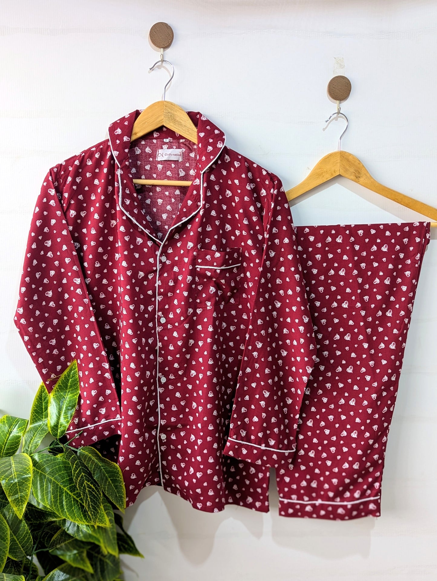Maroon Hearts Linen PJ Set