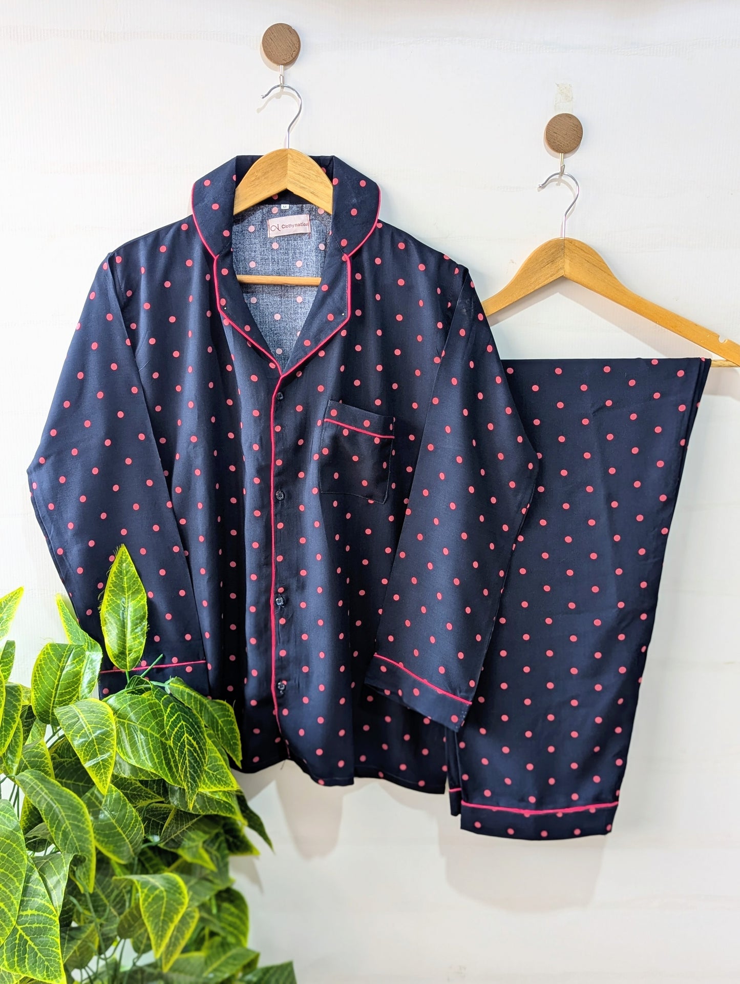 Navy & Pink Polka Linen PJ Set