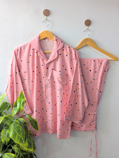 Pink Polka Dots Linen PJ Set