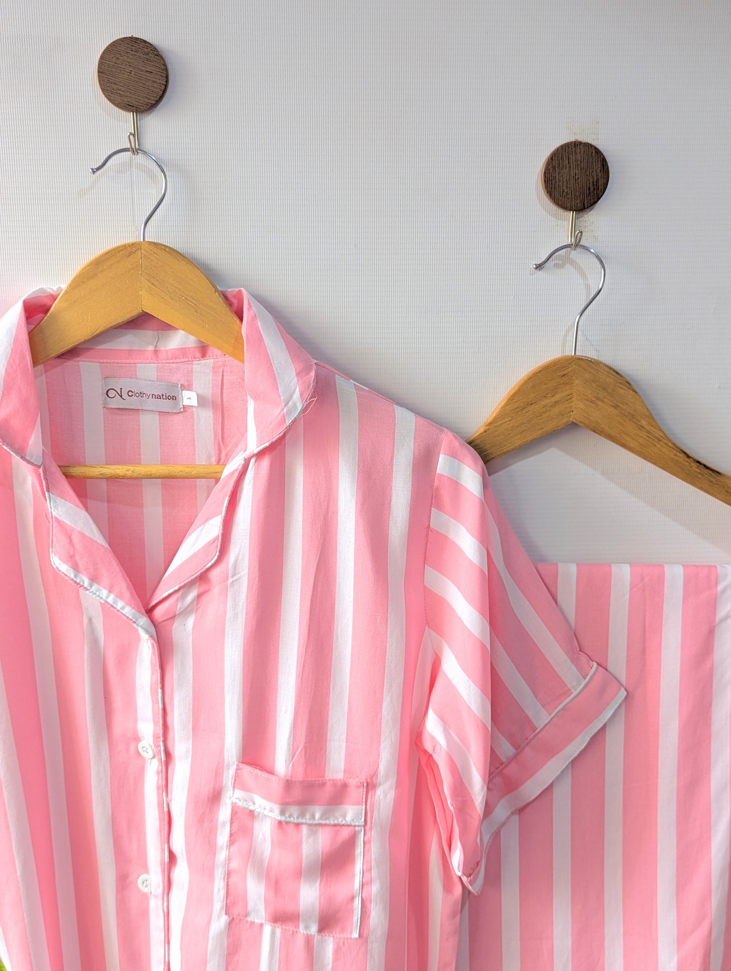 Pink Lining Linen PJ Set - Half Sleeves