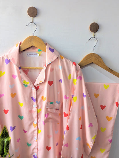 Rainbow Pink Hearts Linen PJ Set