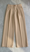 Wide Leg Pleated Korean Pants - Beige