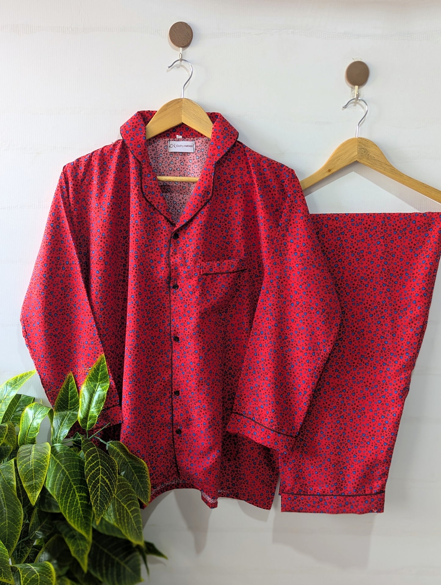 Red Little Hearts Linen PJ Set