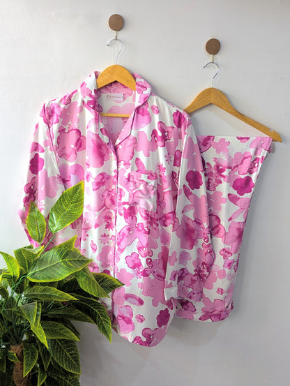 Pink & White Floral Linen PJ Set