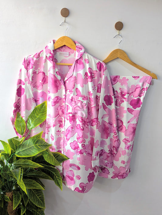 Pink & White Floral Linen PJ Set