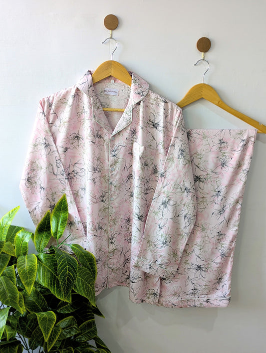 Pinkish Petals Linen PJ Set