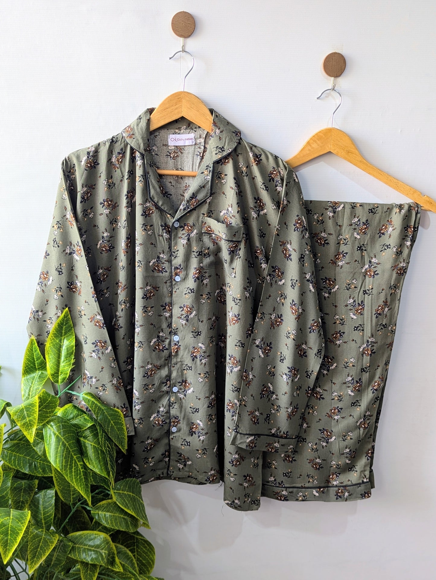 Green Petals Linen PJ Set