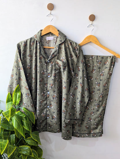Green Petals Linen PJ Set
