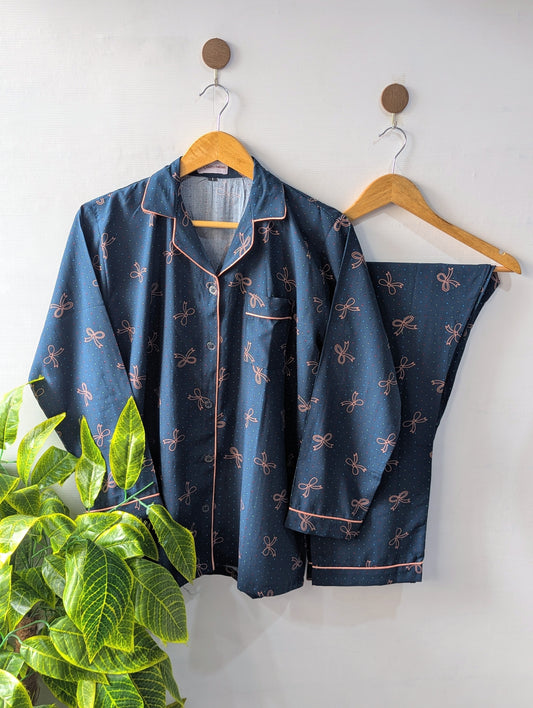 Navy Bows Linen PJ Set
