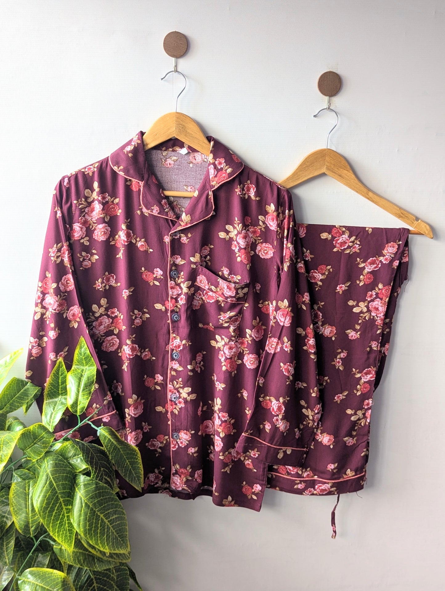 Maroon Florals Linen PJ Set