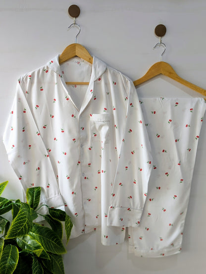 White Cherry Linen PJ Set