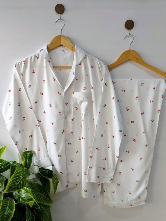 White Cherry Linen PJ Set