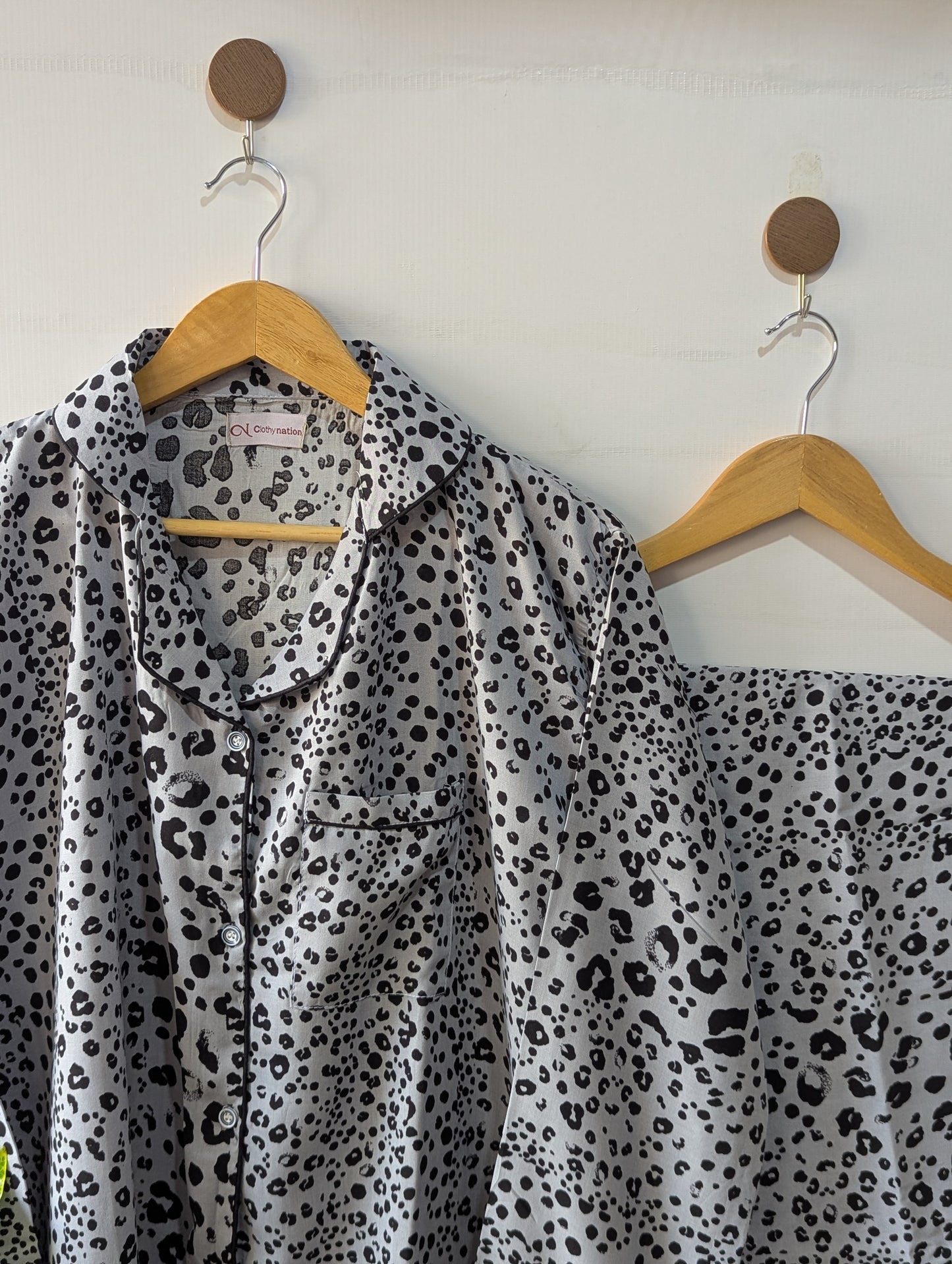 Grey leopard Linen PJ Set