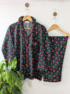 Black Dotted Cherry Linen PJ Set