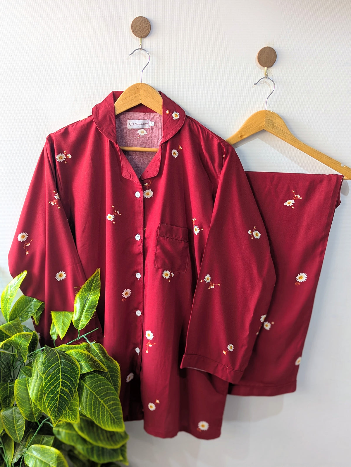 Maroon Petals Linen PJ Set